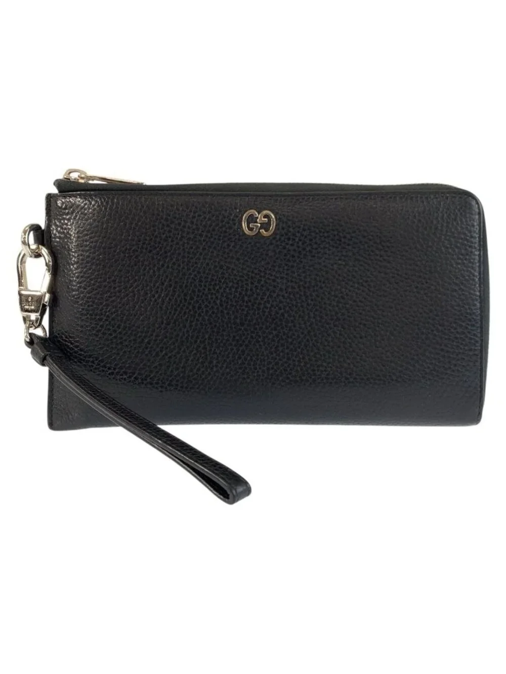 Gucci GG Metal Black Silver Leather Wallet Wrist